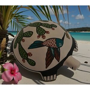 Mata Ortiz Pottery Martha Hernandez Turtle Hummingbird Cactus Folk Art Mexico